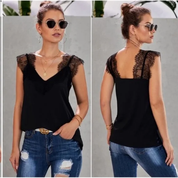 BLACK lace detail sleeveless top - Picture 3 of 3